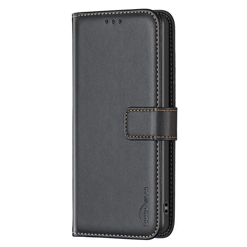 BINFEN COLOR BF17 For Samsung Galaxy S24 Ultra Leather Case Stand Phone Cover - Black