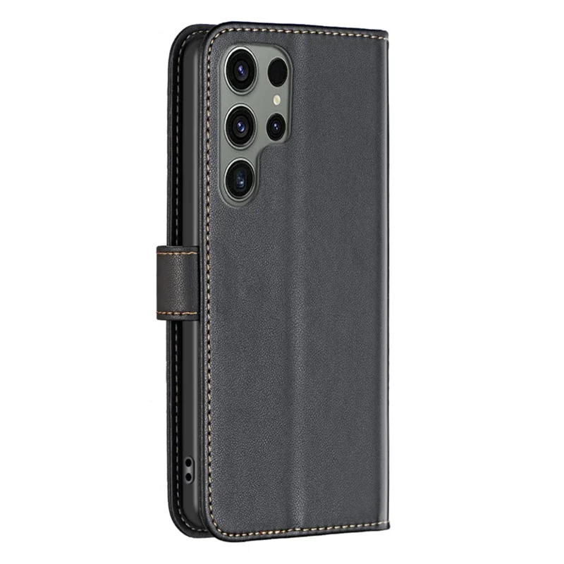 BINFEN COLOR BF17 For Samsung Galaxy S24 Ultra Leather Case Stand Phone Cover - Black
