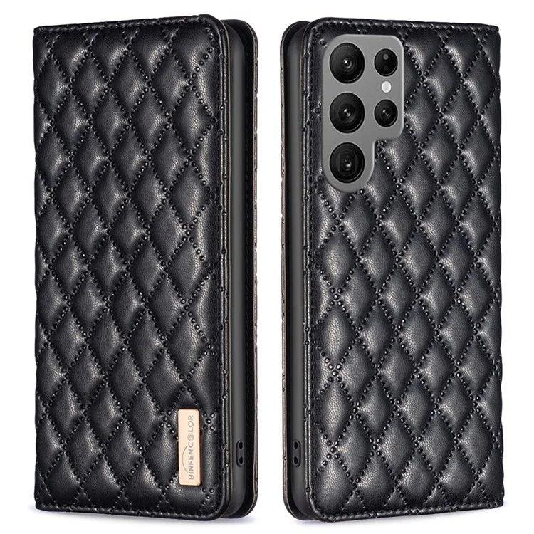 BINFEN COLOR BF Style-16 Per Samsung Galaxy S24 Ultra Case Porta Carte di Credito Custodia in Pelle - Nero