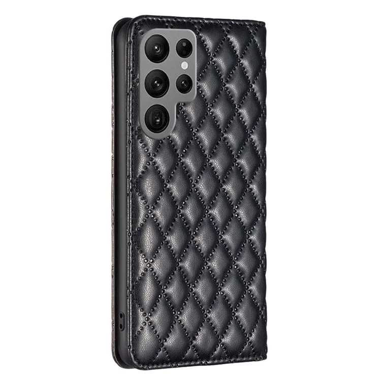 BINFEN COLOR BF Style-16 Per Samsung Galaxy S24 Ultra Case Porta Carte di Credito Custodia in Pelle - Nero