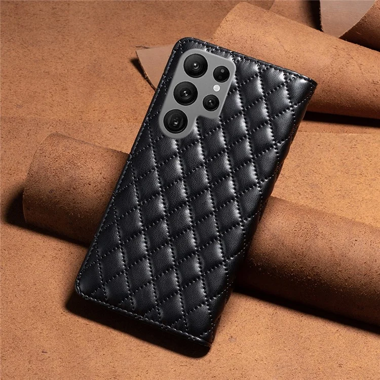 BINFEN COLOR BF Style-16 Per Samsung Galaxy S24 Ultra Case Porta Carte di Credito Custodia in Pelle - Nero
