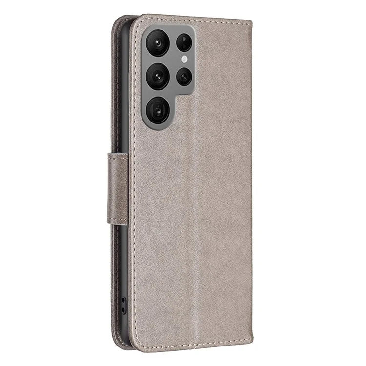 Para Samsung Galaxy S24 Ultra Case Butterfly Imprinted Stand Leather Wallet Cover - Gris