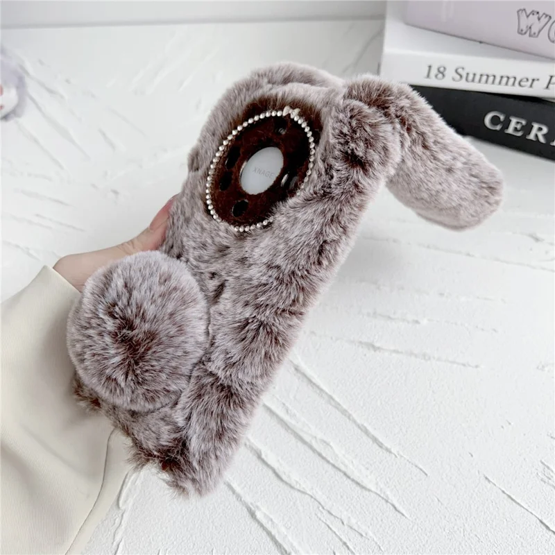 Pour Huawei Mate 60 Case 3D Bunny Ears Soft Furry Winter Warm TPU Téléphone - Brun