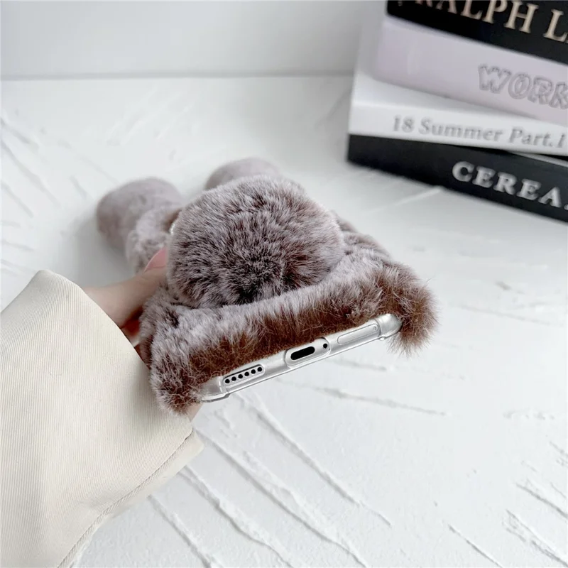 Pour Huawei Mate 60 Case 3D Bunny Ears Soft Furry Winter Warm TPU Téléphone - Brun