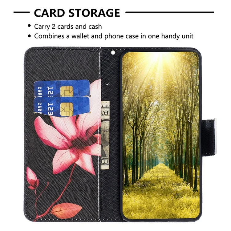 For Samsung Galaxy S24 Ultra Case Pattern Printing Stand Wallet Phone Cover - Lotus