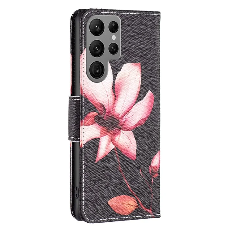 For Samsung Galaxy S24 Ultra Case Pattern Printing Stand Wallet Phone Cover - Lotus