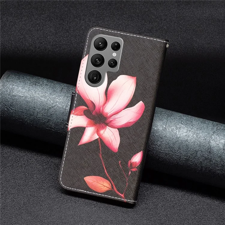 For Samsung Galaxy S24 Ultra Case Pattern Printing Stand Wallet Phone Cover - Lotus