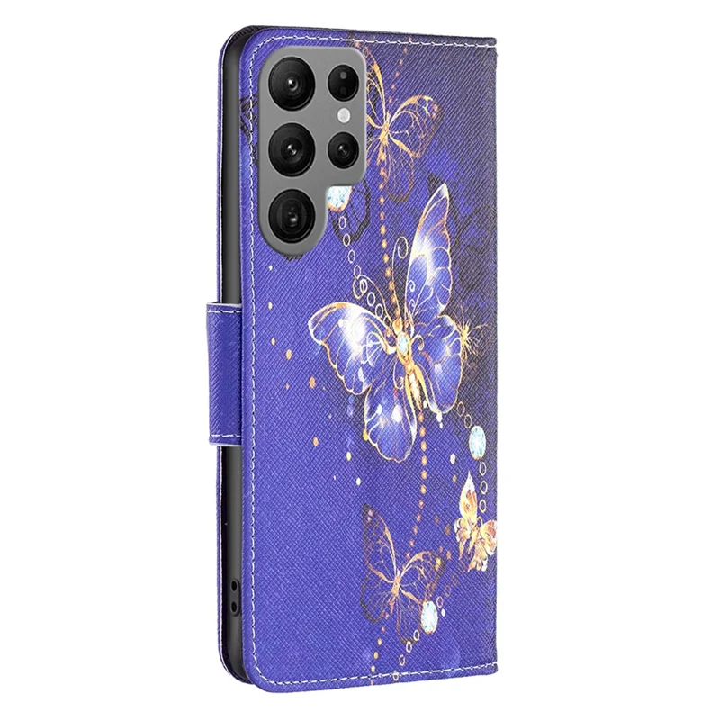 For Samsung Galaxy S24 Ultra Case Pattern Printing Stand Wallet Phone Cover - Purple Butterflies