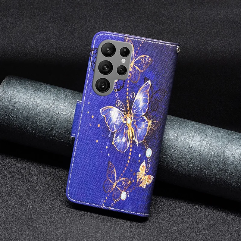 For Samsung Galaxy S24 Ultra Case Pattern Printing Stand Wallet Phone Cover - Purple Butterflies