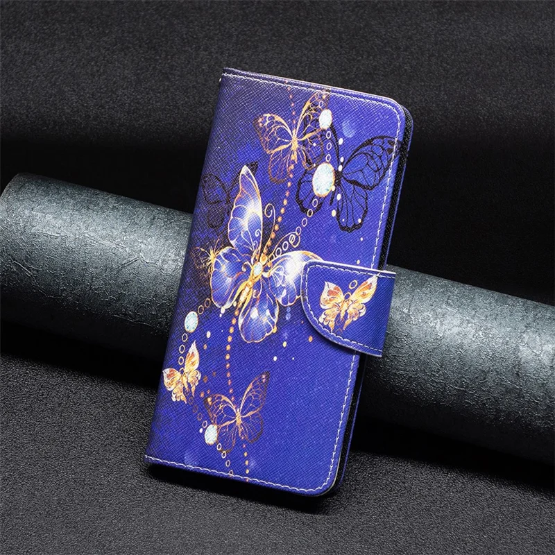 For Samsung Galaxy S24 Ultra Case Pattern Printing Stand Wallet Phone Cover - Purple Butterflies