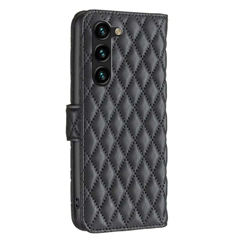 BINFEN COLOR BF Style-14 For Samsung Galaxy S25+ / S24+ Case Rhombus Imprinted Phone Leather Cover - Black