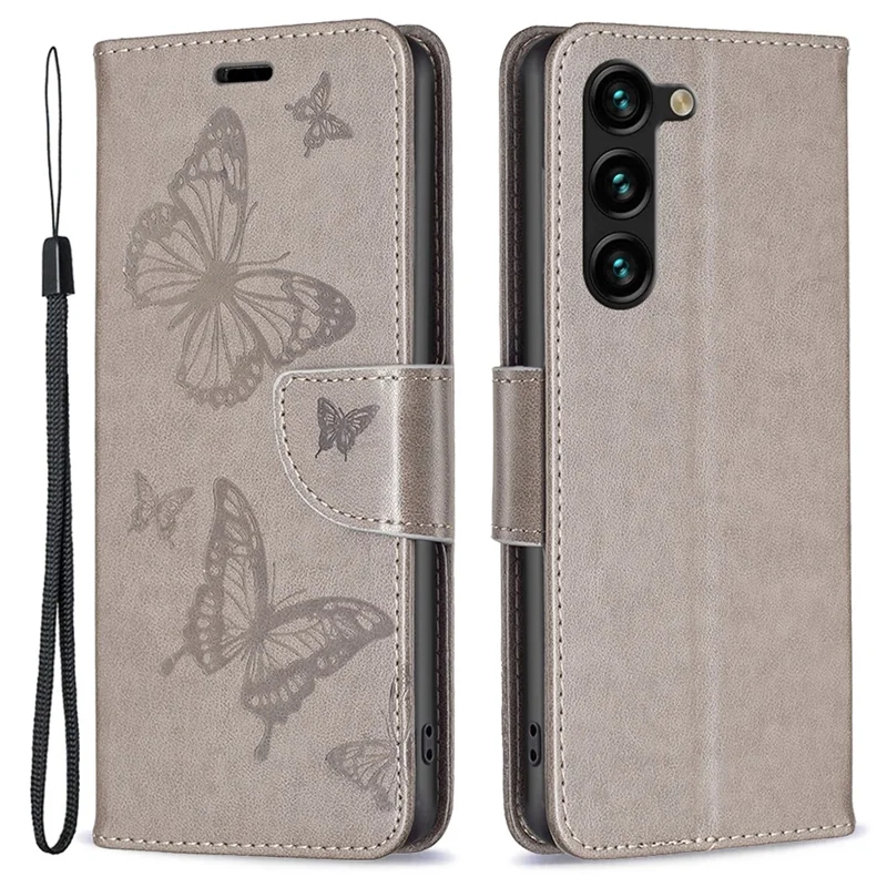 Til Samsung Galaxy S25+ / S24+ Etui med sommerfugletryk i PU-læder - Gråt