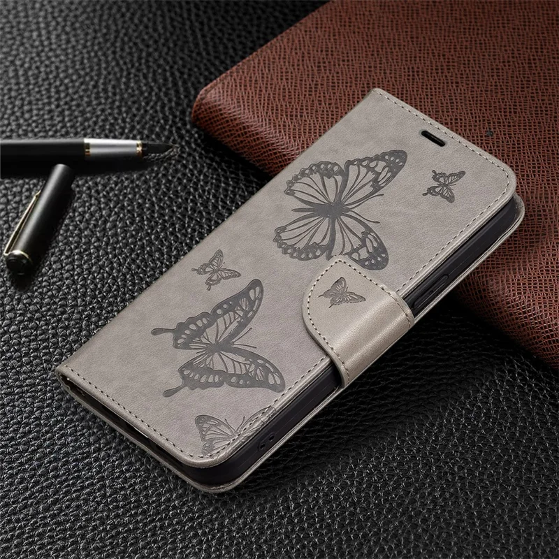 Til Samsung Galaxy S25+ / S24+ Etui med sommerfugletryk i PU-læder - Gråt