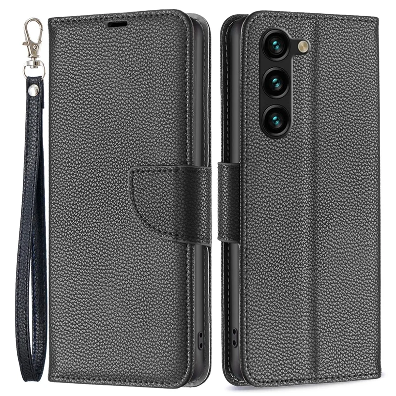 Para Samsung Galaxy S25+ / S24+ Capa Suporte PU Leather Cell Phone Cover Litchi Texture Shell - Preto