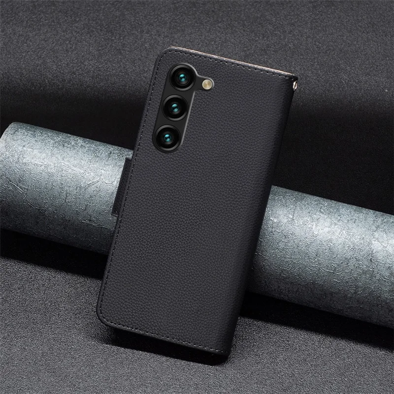 Para Samsung Galaxy S25+ / S24+ Capa Suporte PU Leather Cell Phone Cover Litchi Texture Shell - Preto