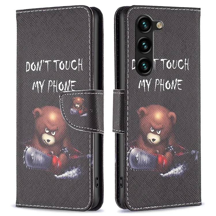 Чехол-книжка для Samsung Galaxy S25+ / S24+, кожа с узором, смартфон-обложка - Медведь
