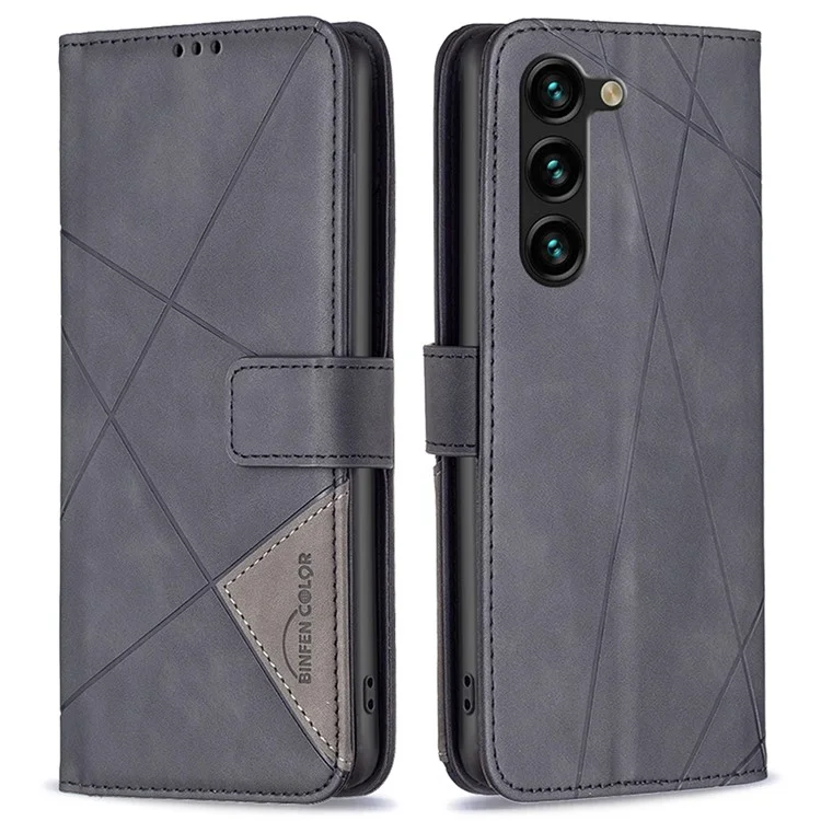 BINFEN COLOR For Samsung Galaxy S25+ / S24+ Phone Cases Wallet Stand Geometry Imprinted Leather Cover - Black