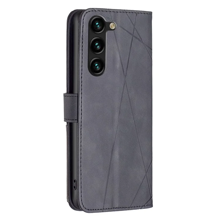 BINFEN COLOR For Samsung Galaxy S25+ / S24+ Phone Cases Wallet Stand Geometry Imprinted Leather Cover - Black