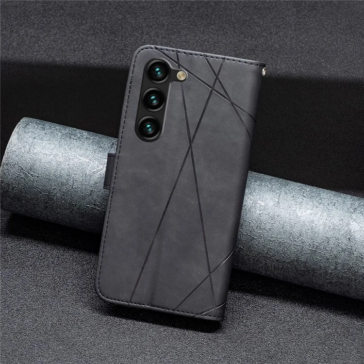 BINFEN COLOR For Samsung Galaxy S25+ / S24+ Phone Cases Wallet Stand Geometry Imprinted Leather Cover - Black