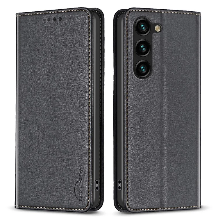 BINFEN COLOR BF18 Pour Samsung Galaxy S25 / S24 Étui Porte-Cartes en Cuir PU Housse de Téléphone Portable - Noir