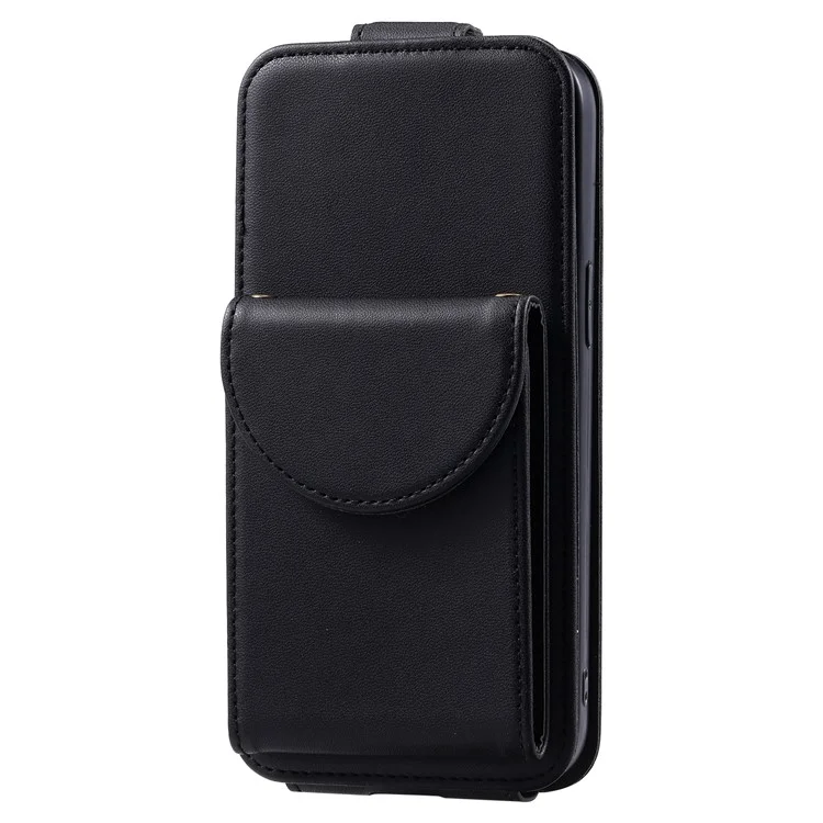 Para Samsung Galaxy S24 Case Card Bag Vertical Flip PU Leather+TPU Phone Cover with Wrist Strap - Black