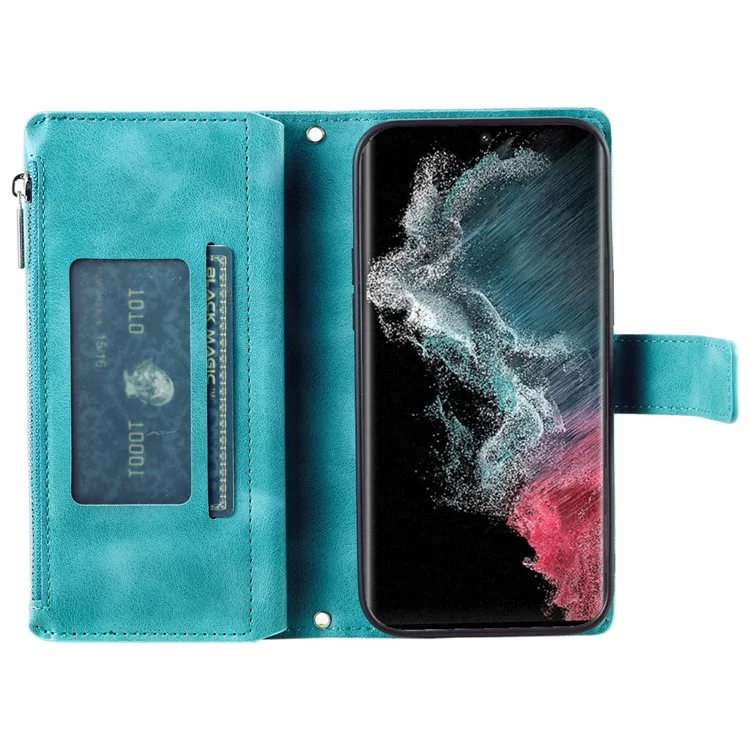 Для Samsung Galaxy S24 Ultra Case Imprinted PU Leather Phone Cover Wallet с ремешком - Зеленый