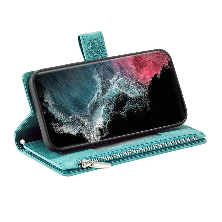 Для Samsung Galaxy S24 Ultra Case Imprinted PU Leather Phone Cover Wallet с ремешком - Зеленый