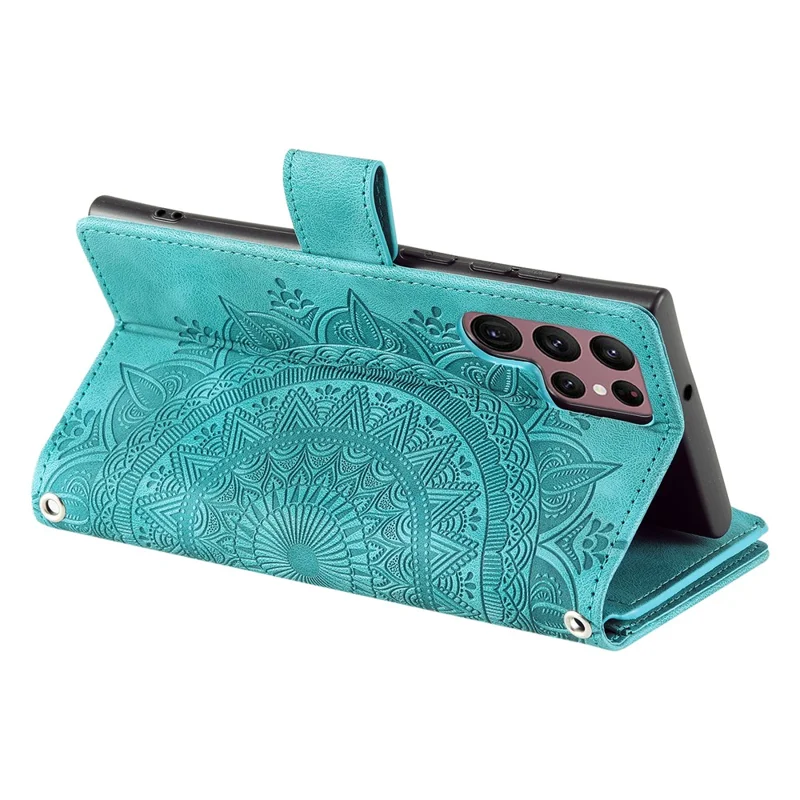 Для Samsung Galaxy S24 Ultra Case Imprinted PU Leather Phone Cover Wallet с ремешком - Зеленый