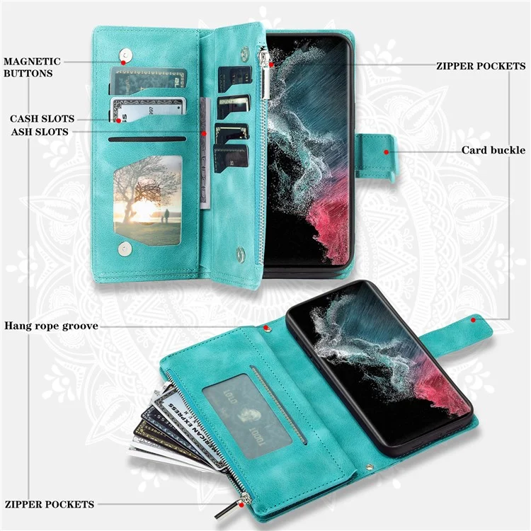 Для Samsung Galaxy S24 Ultra Case Imprinted PU Leather Phone Cover Wallet с ремешком - Зеленый