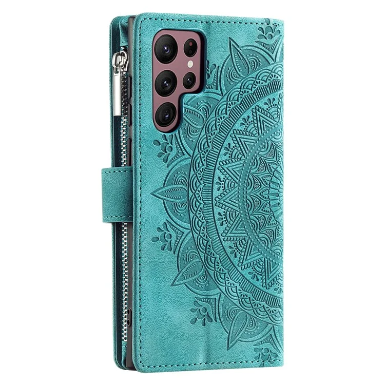 Для Samsung Galaxy S24 Ultra Case Imprinted PU Leather Phone Cover Wallet с ремешком - Зеленый