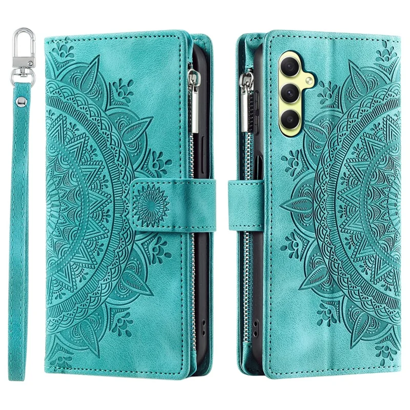 Para Samsung Galaxy S24 Case TPU + PU Leather Phone Cover Wallet Imprinted Shell with Strap - Verde