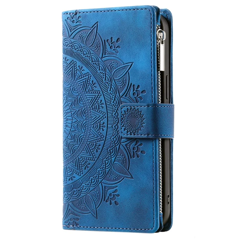 For Samsung Galaxy S24 Case TPU + PU Leather Phone Cover Wallet Imprinted Shell with Strap - Blue