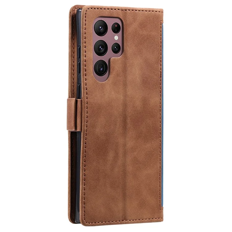 For Samsung Galaxy S24 Ultra Leather Case Retro Splicing Phone Cover with Strap - Blue