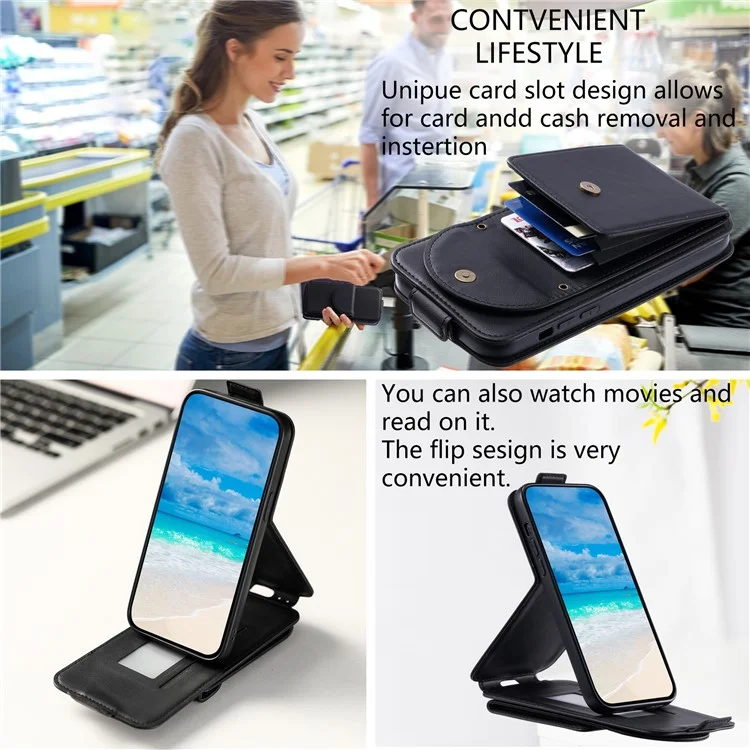 Чехол для Samsung Galaxy S24 Ultra, устойчивый к царапинам, вертикальный флип-кейс из искусственной кожи + ТПУ - черный