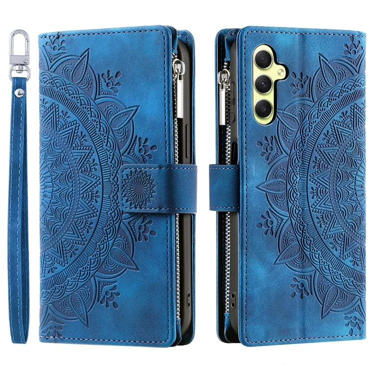 For Samsung Galaxy S24+ Case Mobile Phone Shell Wallet PU Leather Phone Cover with Strap - Blue