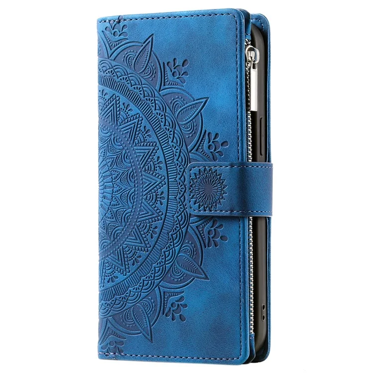 For Samsung Galaxy S24+ Case Mobile Phone Shell Wallet PU Leather Phone Cover with Strap - Blue
