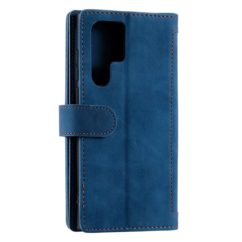 For Samsung Galaxy S24 Ultra Leather Case Wallet Phone Cover with 9 Card Slots - Blue