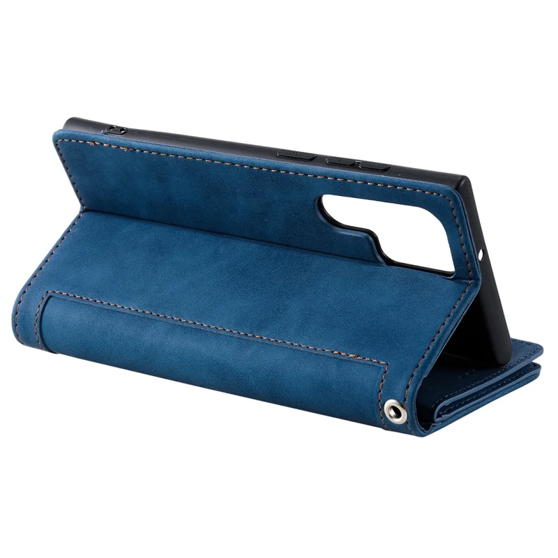 For Samsung Galaxy S24 Ultra Leather Case Wallet Phone Cover with 9 Card Slots - Blue