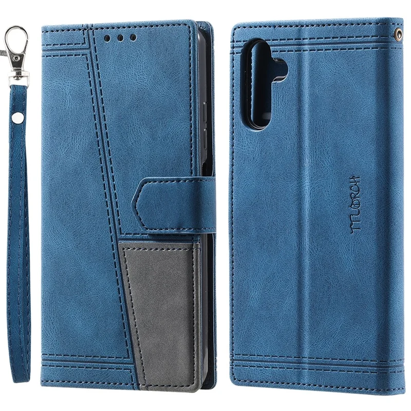 TTUDRCH Style 004 til Samsung Galaxy S24 Læderetui med RFID-blokerende Funktion, Splejsning, Wallet Cover - Blå