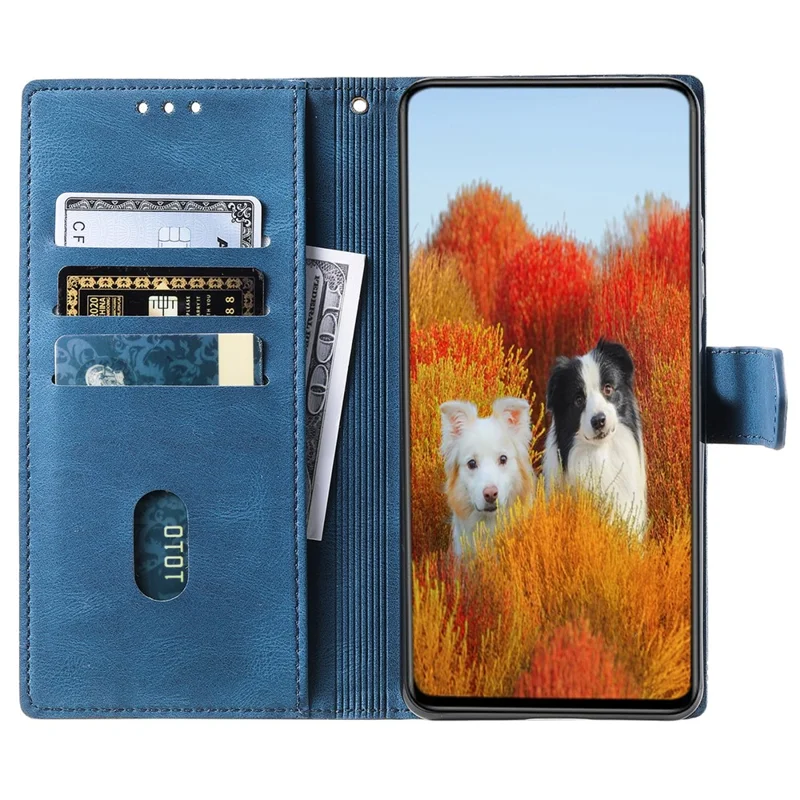 TTUDRCH Style 004 til Samsung Galaxy S24 Læderetui med RFID-blokerende Funktion, Splejsning, Wallet Cover - Blå