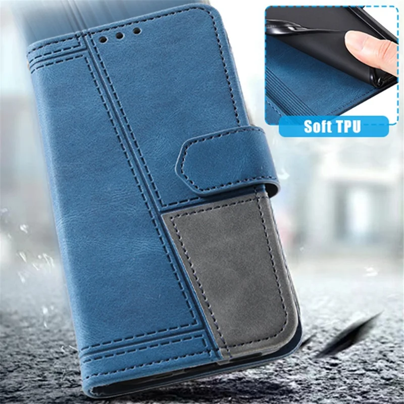 TTUDRCH Style 004 til Samsung Galaxy S24 Læderetui med RFID-blokerende Funktion, Splejsning, Wallet Cover - Blå