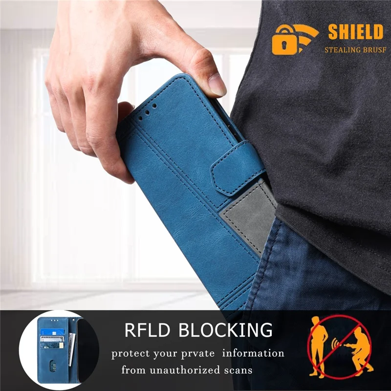TTUDRCH Style 004 til Samsung Galaxy S24 Læderetui med RFID-blokerende Funktion, Splejsning, Wallet Cover - Blå