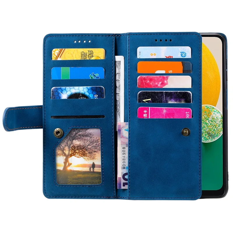 Para Samsung Galaxy S24 Case Carteira Capa de Telefone com 9 Slots de Cartão - Azul