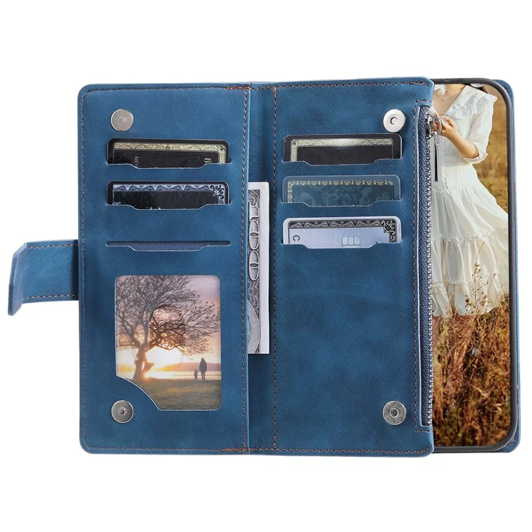 Pour Samsung Galaxy S24 Ultra Étui Poche Zippée Cuir à Motif Losange avec Sangle - Bleu