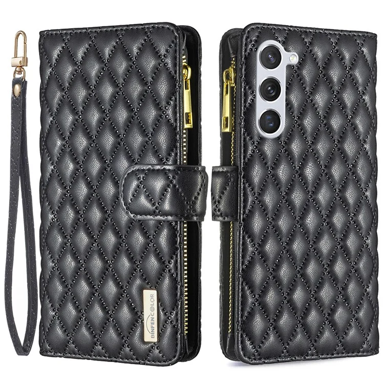 BINFEN COLOR BF Style-15 per Samsung Galaxy S25 / S24 Custodia in pelle con zip e tasca Custodia protettiva per telefono - Nero