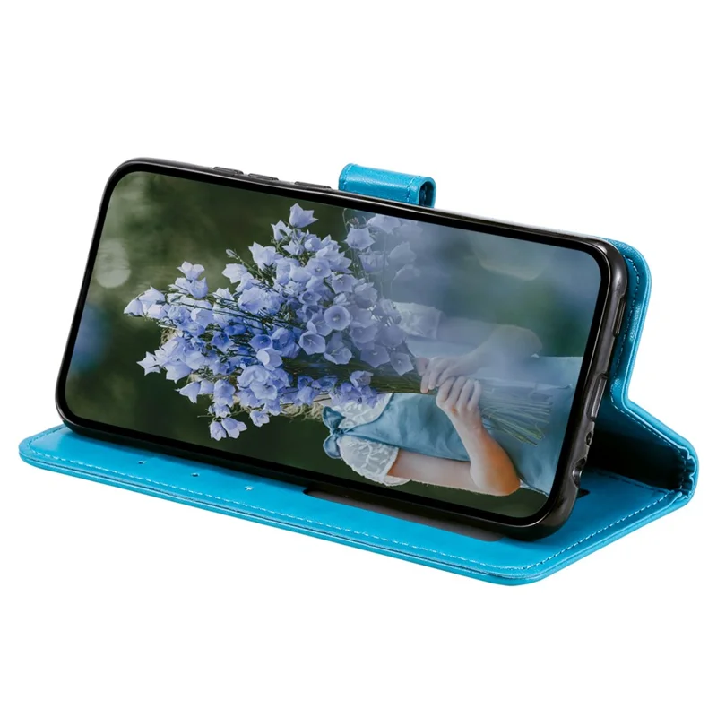 For Samsung Galaxy S24 Leather Case Mandala Flower Wallet Cover with Strap - Blue