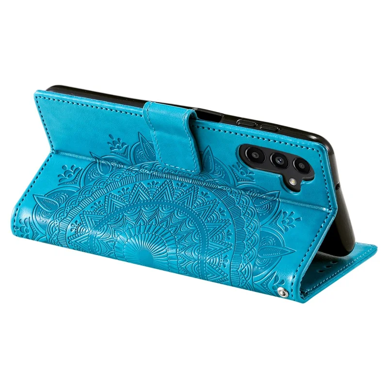 For Samsung Galaxy S24 Leather Case Mandala Flower Wallet Cover with Strap - Blue