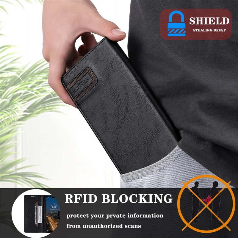 TTUDRCH Style 007 For Samsung Galaxy S24+ Case PU Leather RFID Blocking Phone Cover - Black