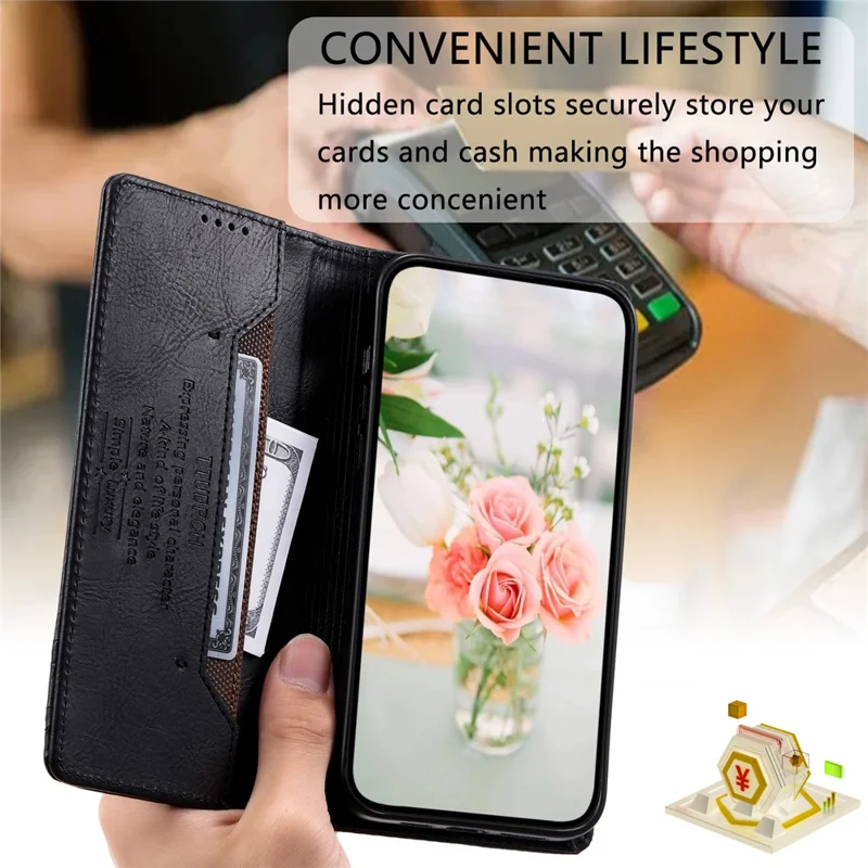 TTUDRCH Style 007 For Samsung Galaxy S24+ Case PU Leather RFID Blocking Phone Cover - Black