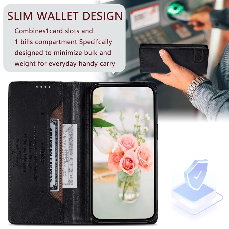 TTUDRCH Style 007 For Samsung Galaxy S24+ Case PU Leather RFID Blocking Phone Cover - Black